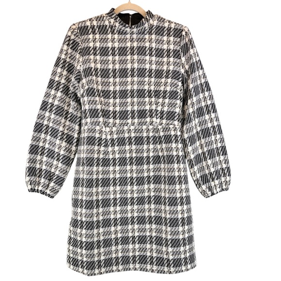 Ivy City Co Anne  Black White Plaid Tweed Mock Neck Sheath Dress Sz L - Picture 7 of 14